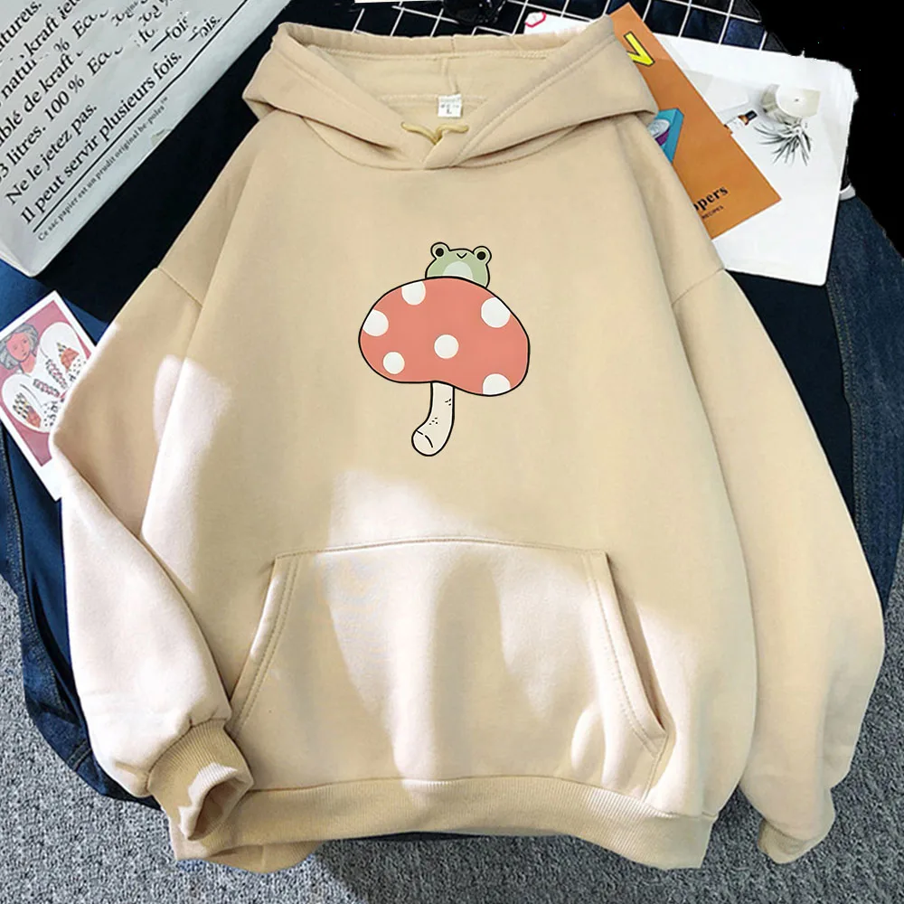 Frog Mushroom Cartoon Printing Hoodies Long Sleeve Women Men Sweatshirts with Pocket Ropa Hombre Casual Spring Soft  Sudaderas