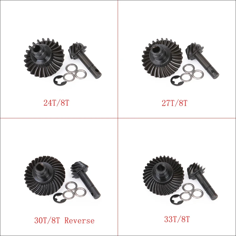 Metal 24T/27T/30T/33T/8T Bevel Gear Set Overdrive for 1/10 RC Crawler Axial SCX10 II 90046 AR44 Capra Currie F9 Axle Portal