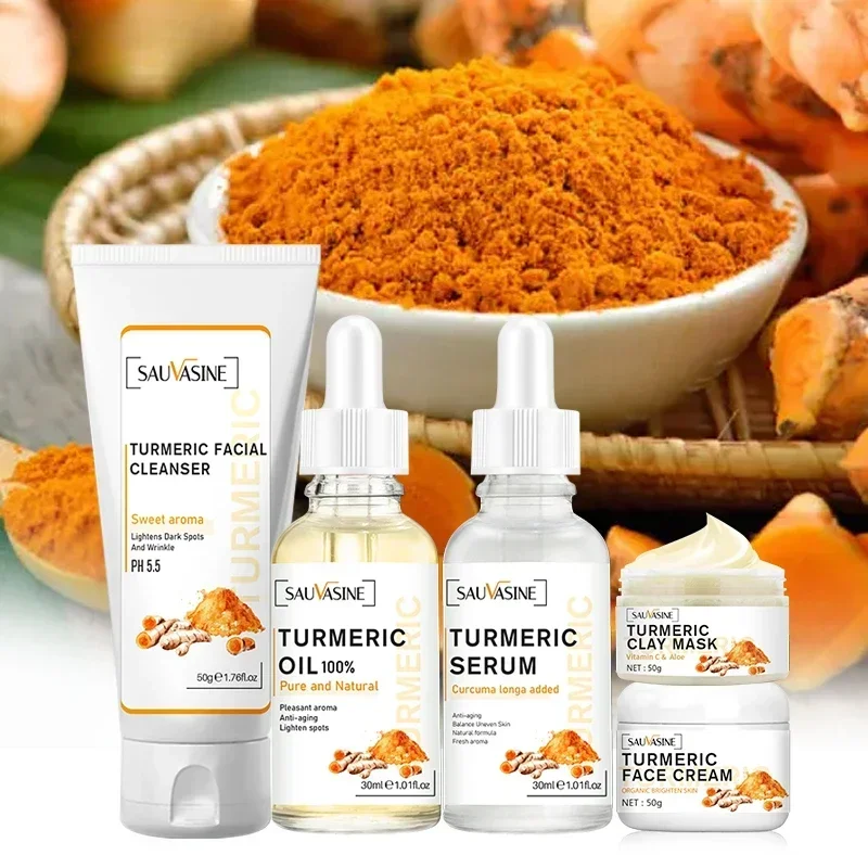 Turmeric Skin Care Products Acne Dark Spot Remover Whitening Brighten Facial Serum Face Cream Cleanser Serum Oil Cosmetics