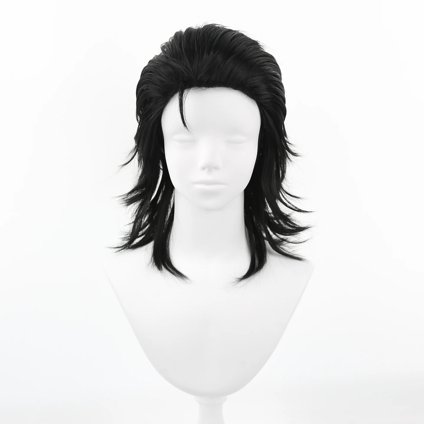 ผู้ชายสีดําสังเคราะห์ผม Mullet วิกผมสําหรับชาย 70s และ 80s เครื่องแต่งกาย Party วิกผมสังเคราะห์