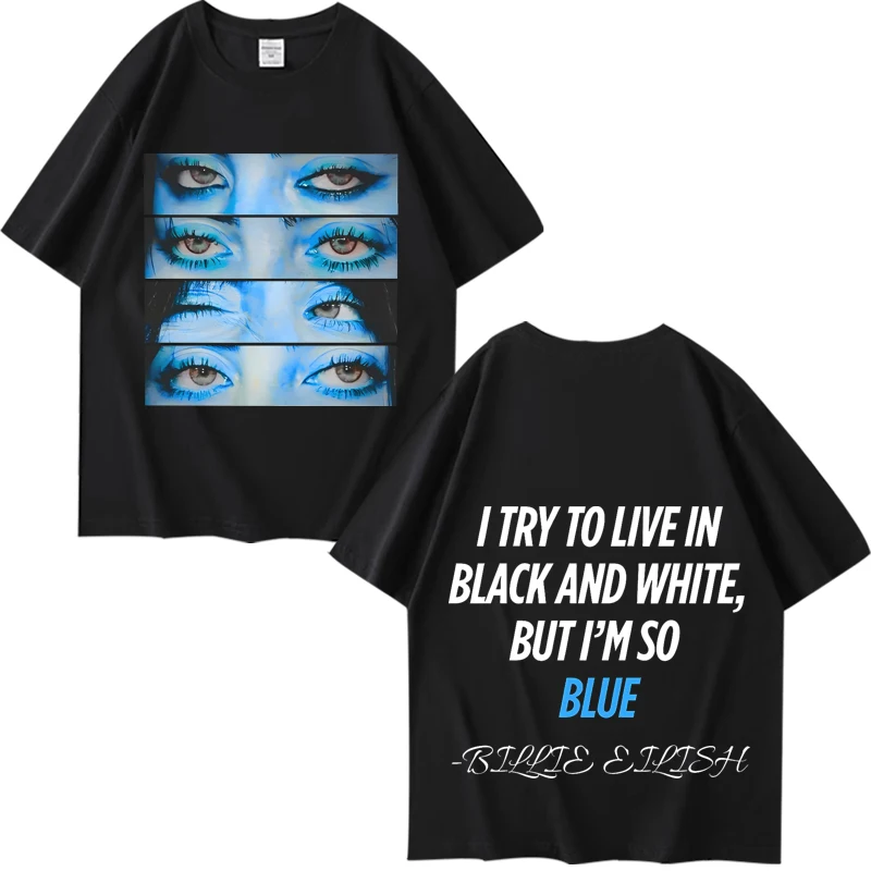 Camiseta Billie Eilish Blue Eyes Hit Me Hard and Soft para hombre y mujer, talla grande, 100% algodón, manga corta, estampado de verano, unisex, regalos para fans