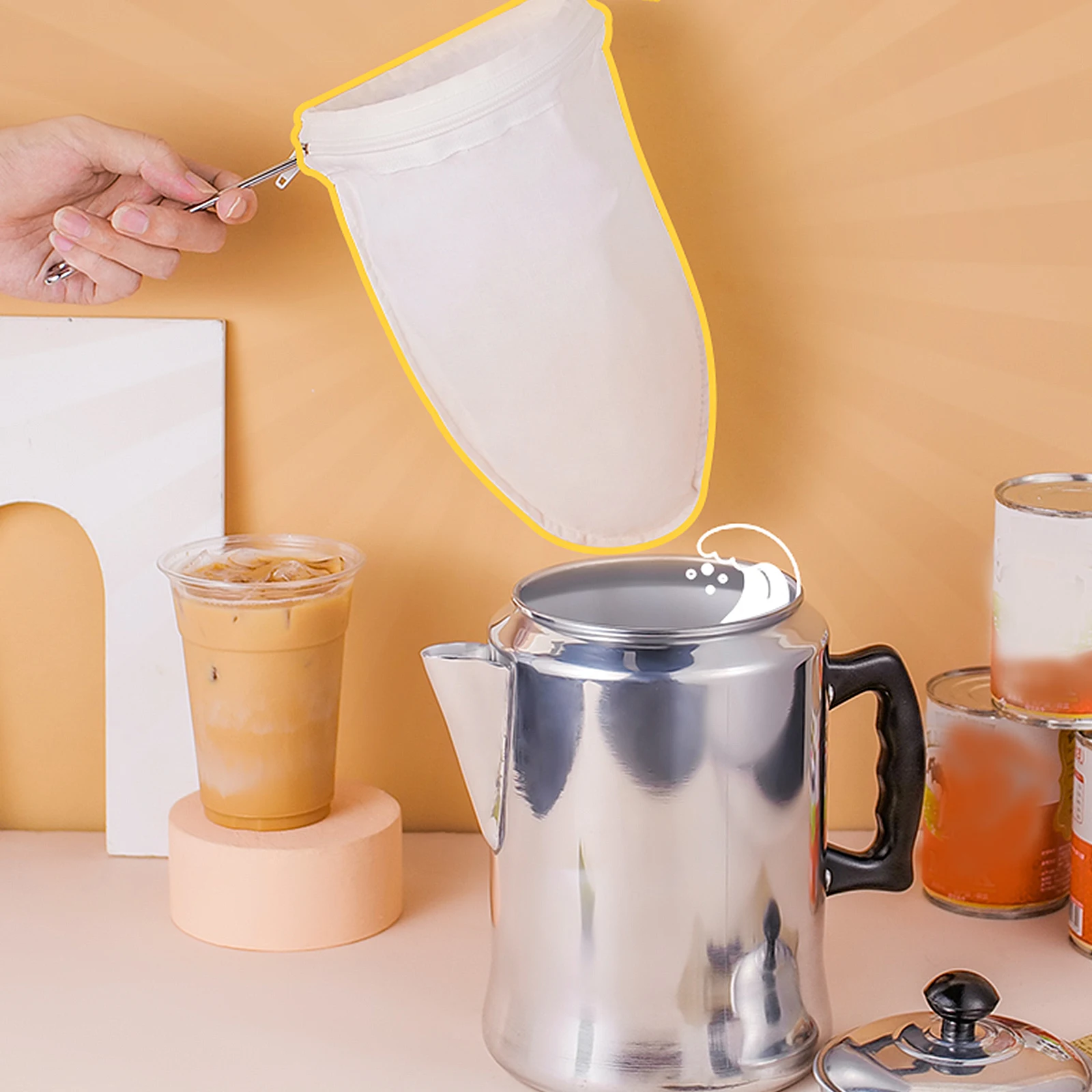 

2 Pcs Filter Bag Steel Ring Reusable Tea Steeper Fine Mesh Strainer for Loose Stainless Filters Bags