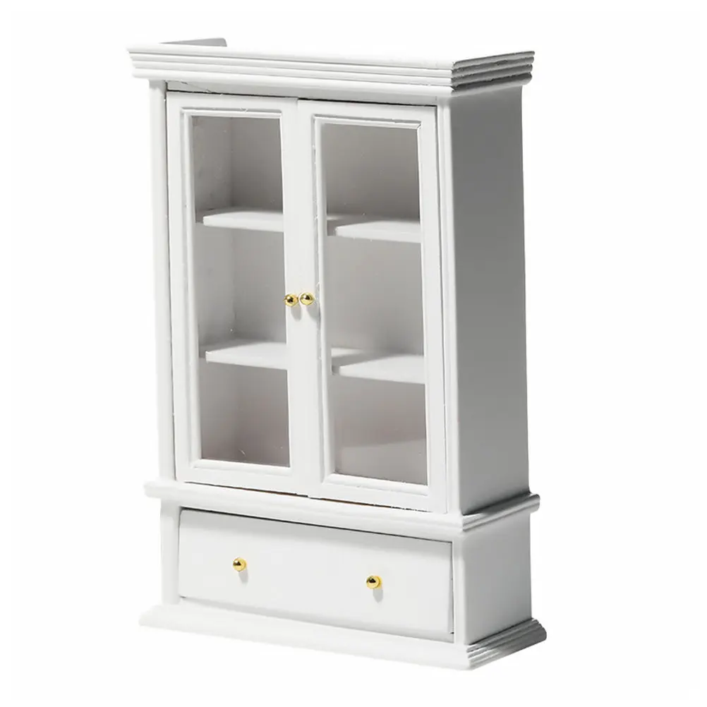 

1Pcs Glass Cabinet Miniature Furniture Micro Cabinet DIY Adornment Small House Decoration Wood Craft Design Furniture Model