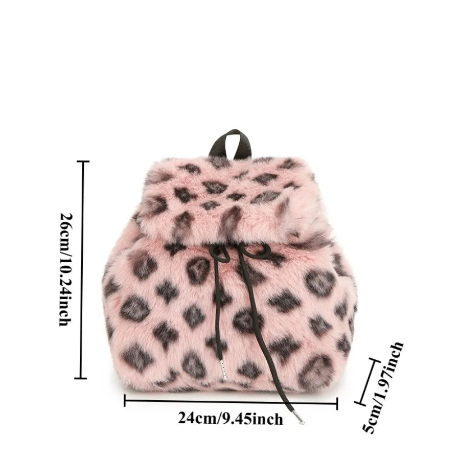 حقيبة ظهر قطيفة عصرية، حقيبة كتف مزدوجة، حقيبة ظهر صغيرة كاجوال للطالبات ذات سعة كبيرة ورباط بطباعة الفهد