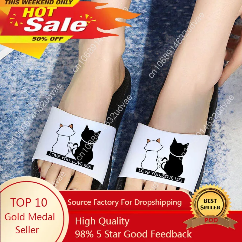 

Cartoon Black and white Cat print women shoes Casual Female Slippers Women Summer Slippers Beach Slide Sandals Flips Flops