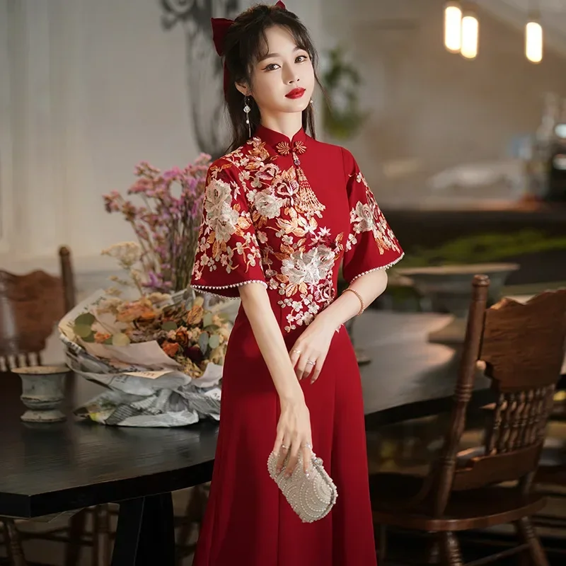 Cheongsam Embroidered Dresses 2022 New Autumn Engagement Dresses Dresses Women Banquet Chinese Show Dress