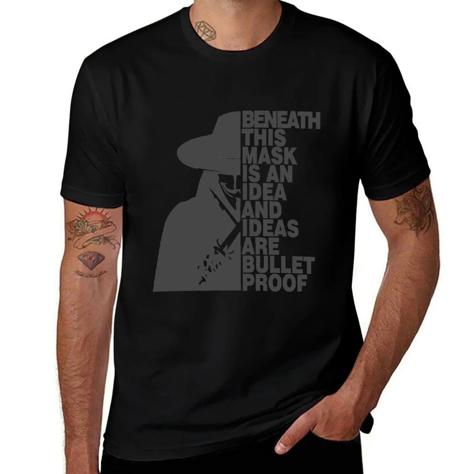 

Ideas Are Bulletproof - V for Vendetta T-Shirt plus size tops anime tshirt clothing for men