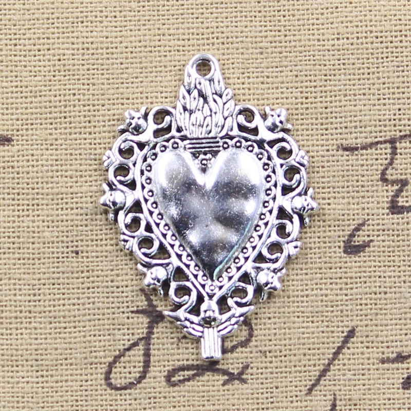 6szt Charms czaszka ogień korona serce 41x29mm antyczne srebro kolor zawieszki DIY rzemiosło dokonywanie ustalenia Handmade biżuteria tybetańska