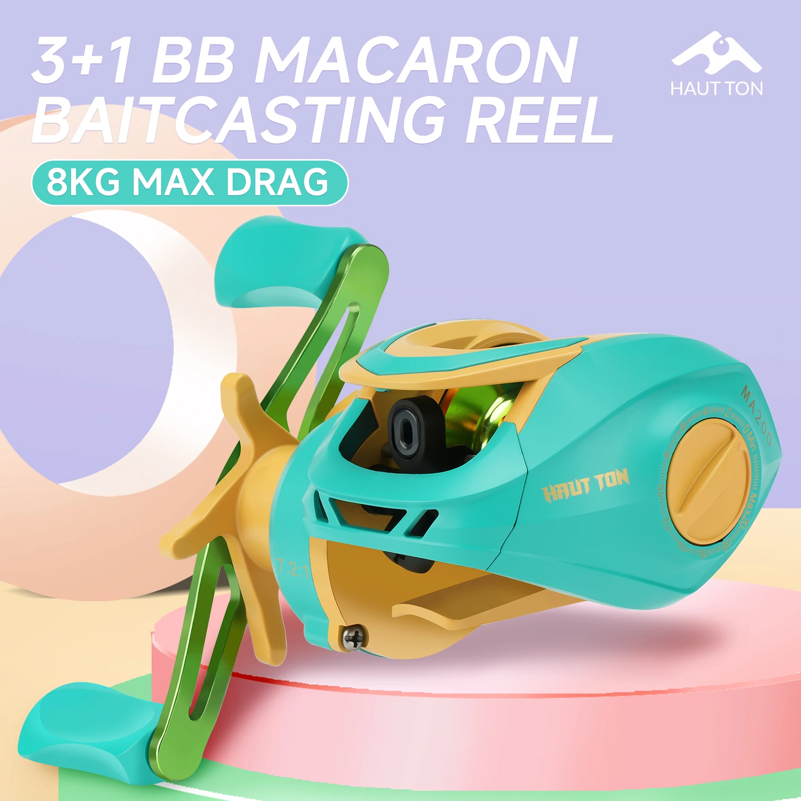 HAUT TON MA Baitcasting-Angelrolle, 3+1BB, 8 kg maximale Zugkraft, Spule und Kipphebel aus Aluminiumlegierung, Übersetzungsverhältnis 7,2:1, magnetisches Bremssystem