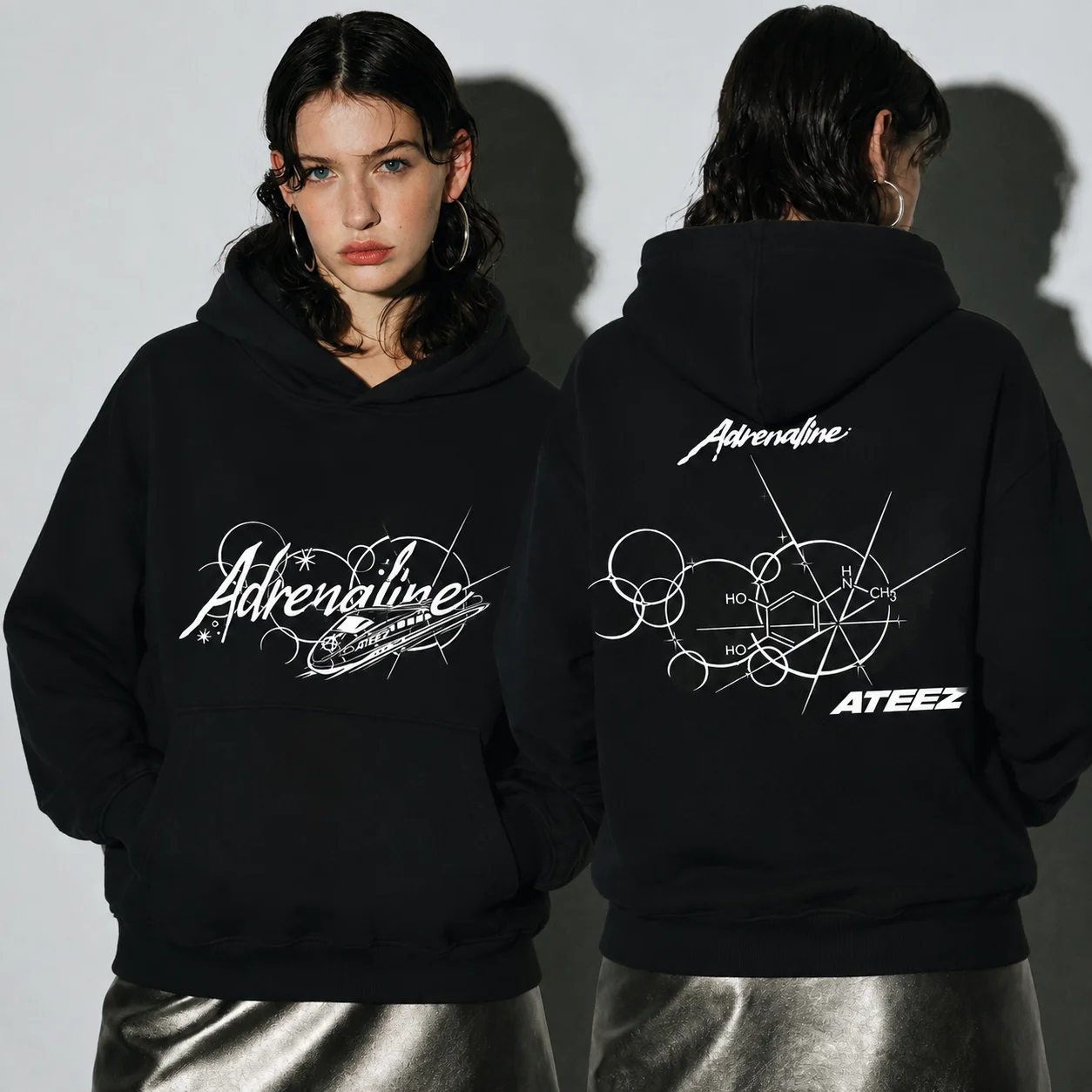 Men Women ATEEZ Adrenaline Double Sided Print Hoodie Kpop Concert Merch Hooded Sweatshirt Fan Streetwear Graphic Pullover Top