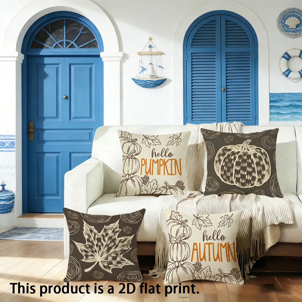 1pc  Fall Themed Throw Pillow Covers, Hello Autumn Pumpkin Maple Leaf Decorative Pillowcases for Home Sofa Couch