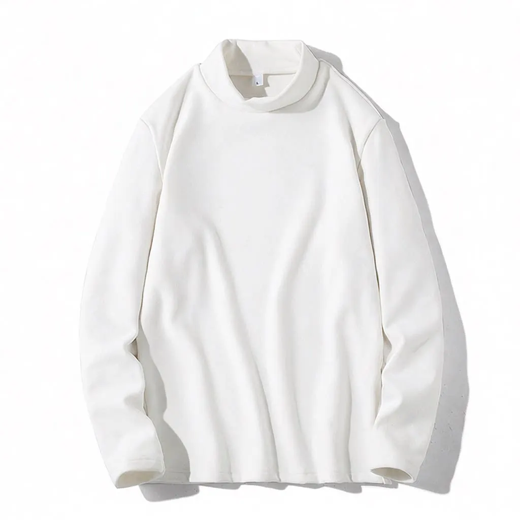 

Spring Autumn New Men's Long Sleeve T-Shirt Loose Casual Half High Neck Double Sided Velvet Warm Base Shirt Double Sided Velvet