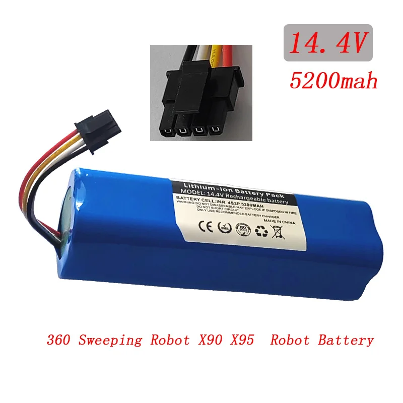 14.4V  14.8V 5200mah Rechargeable 4S2P Lithium Battery for 360 Sweeping Robot X90 X95  Robot Battery accessories