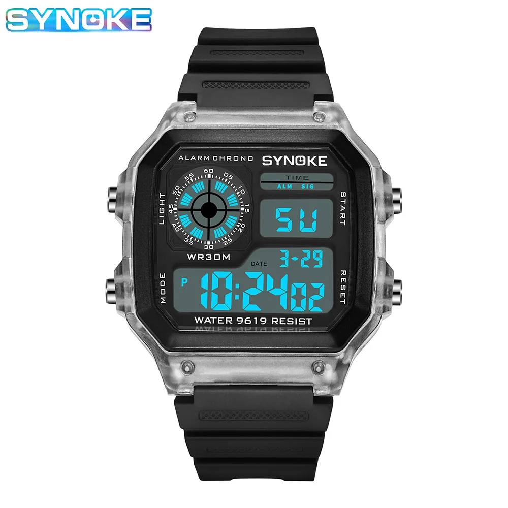 Transparent Purple Men Square Watch Men\'s Sports Watches Multifunction 5Bar Waterproof Wristwatches Clock 2023 New reloj hombre