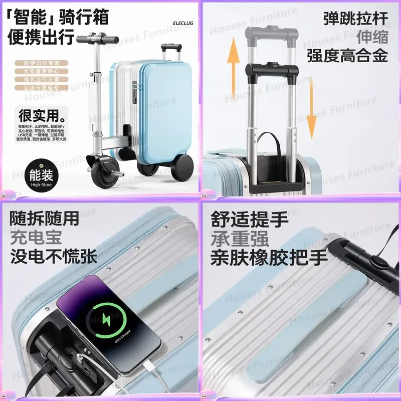 For Luggage 20 Inch Aluminum Alloy Suitcase Ride On Smart Travel Case Long Battery Life Metal Lock Carry On Boarding