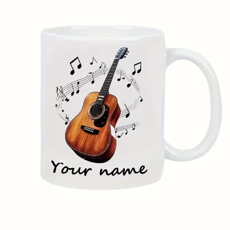 Customized Creative Guitar Music Staff Note Design Letter Printed Ceramic Mug, Personalized Double-Sided Print Reusable Ceramic