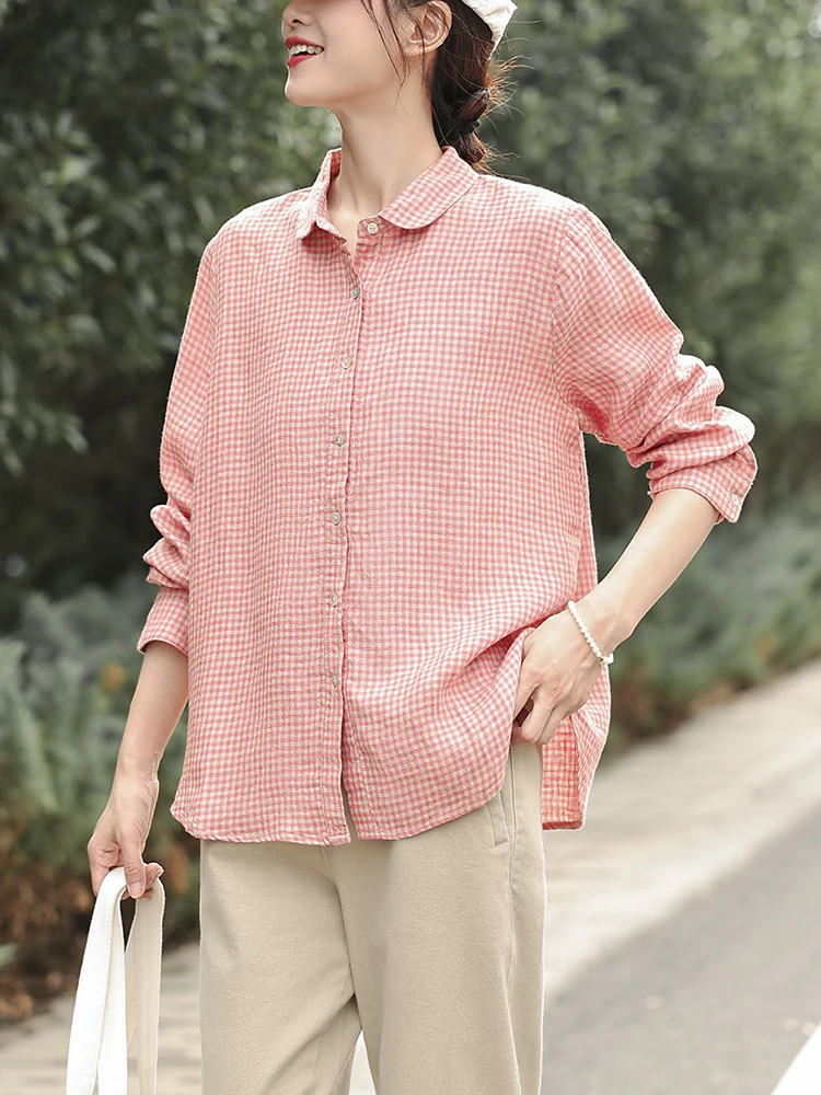 

Artistic Flannel Ne irt Women's Long Sve Autumn Spring Plaid Cotton Linen Garment Casual Travel Outfit Open Cardigan