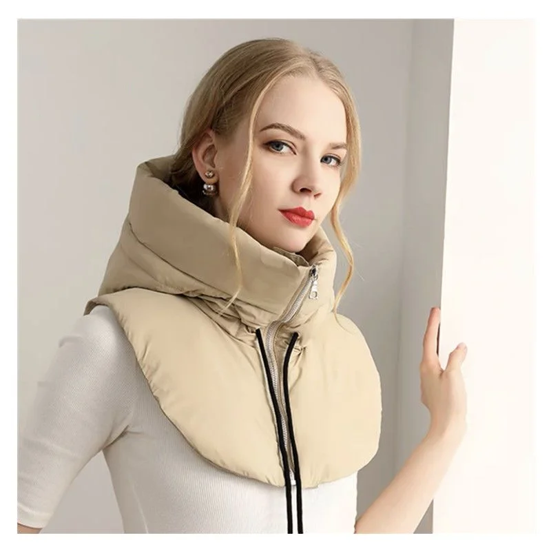 Ring Scarf Neck Zippper Drawstring Coat Scarf Women Men Balaclava Hats Warm Short Waistcoat Winter Ultralight Down Hooded Hats