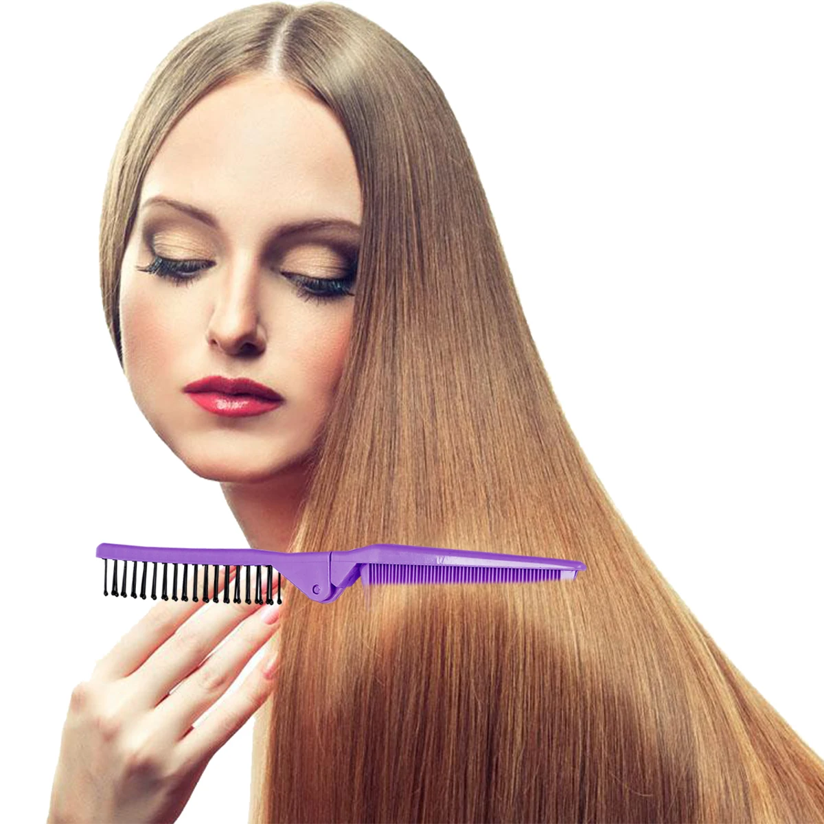 

Foldable Anti-Static Comb Double-Headed Hair Brush Compact Portable Mini Purple for Travel High Temperature Resistance