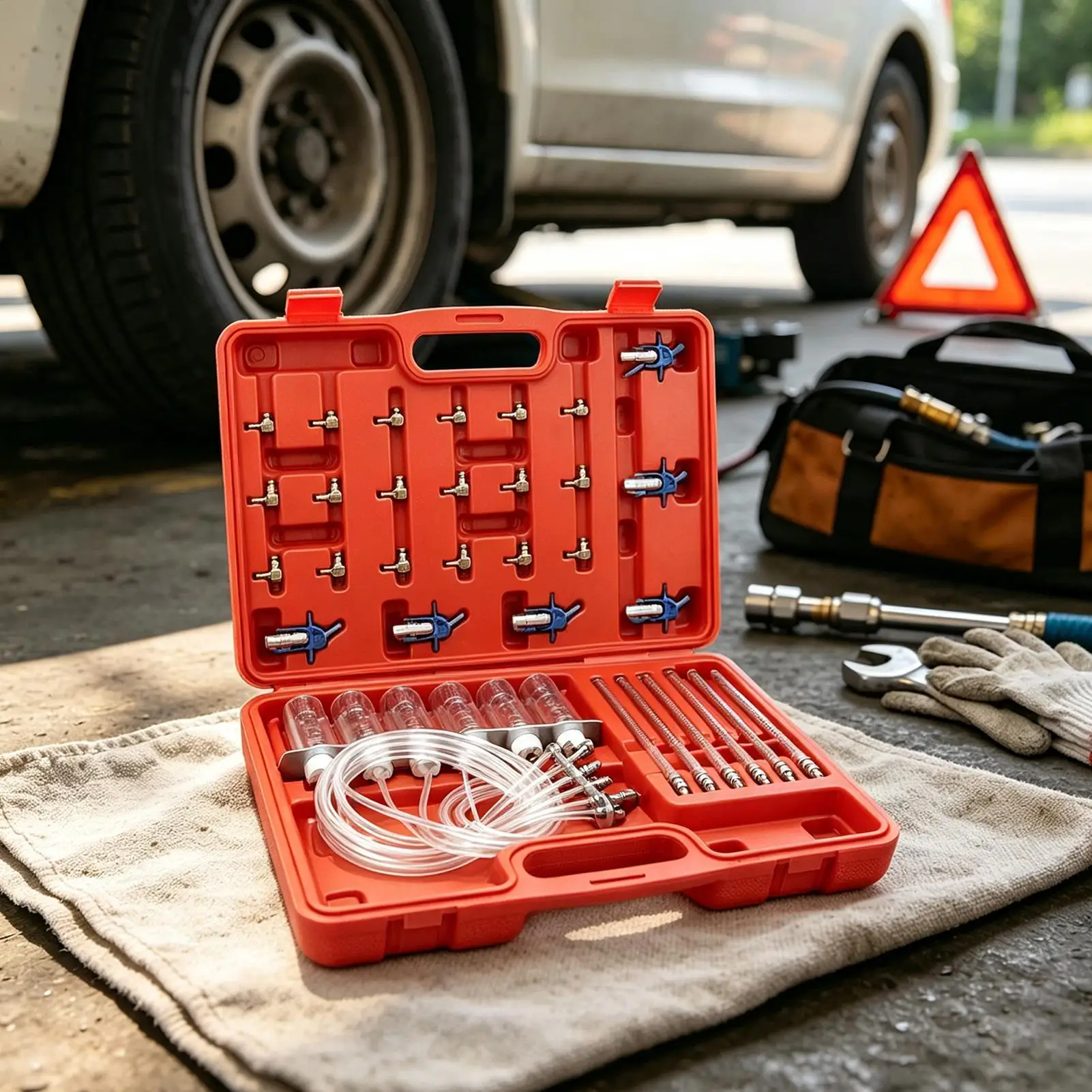 Oil Pressure Tester Kit 6-Cylinder Tool Injector Flow Meter with Hose Oil Pressure Gauge Kit for Engine Automotive Car Truck