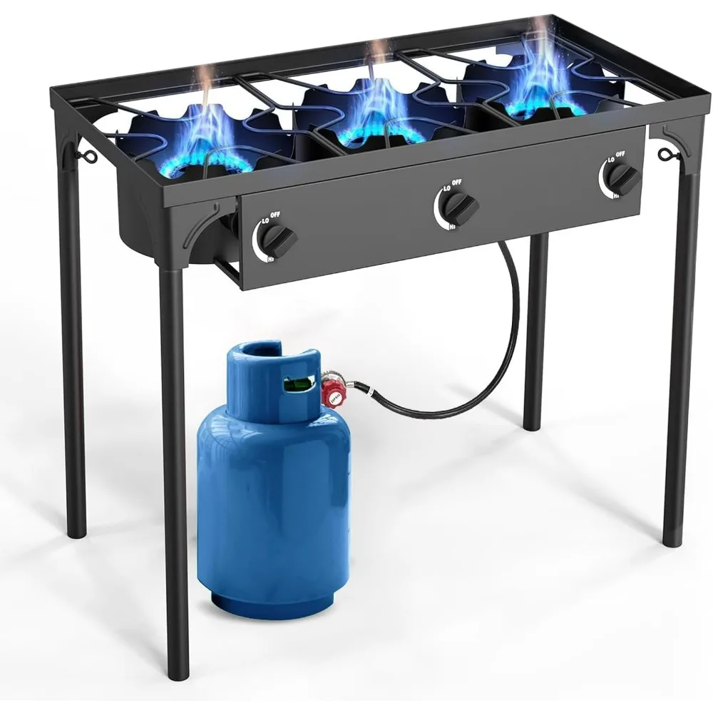 

3 Burner Propane Stove, 225,000BTU Outdoor Gas Stove with 0-20 PSI Adjustable Regulator and 4ft Hose, Propane Burners for Outdoo