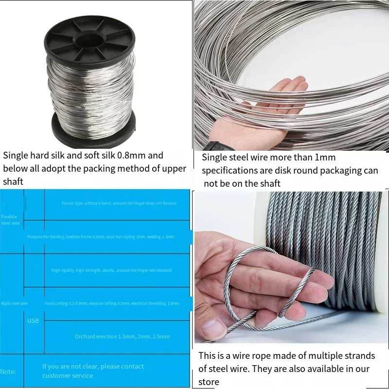 304 สแตนเลสสตีลลวด Hard/ลวดอ่อน 0.1 มม.-3 มม.ความยาว 1 M/5 M/10 M SINGLE Strand Lashing นุ่มลวดเหล็กกันสนิม