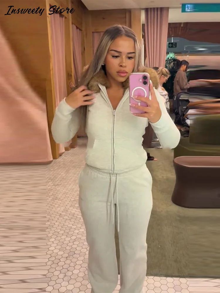 موضة فو الفراء تقليم هوديي المرأة سحابات طويلة شيربا اصطف المعاطف الدافئة 2025 الخريف الشتاء سيدة مريحة ملابس خارجية فضفاضة