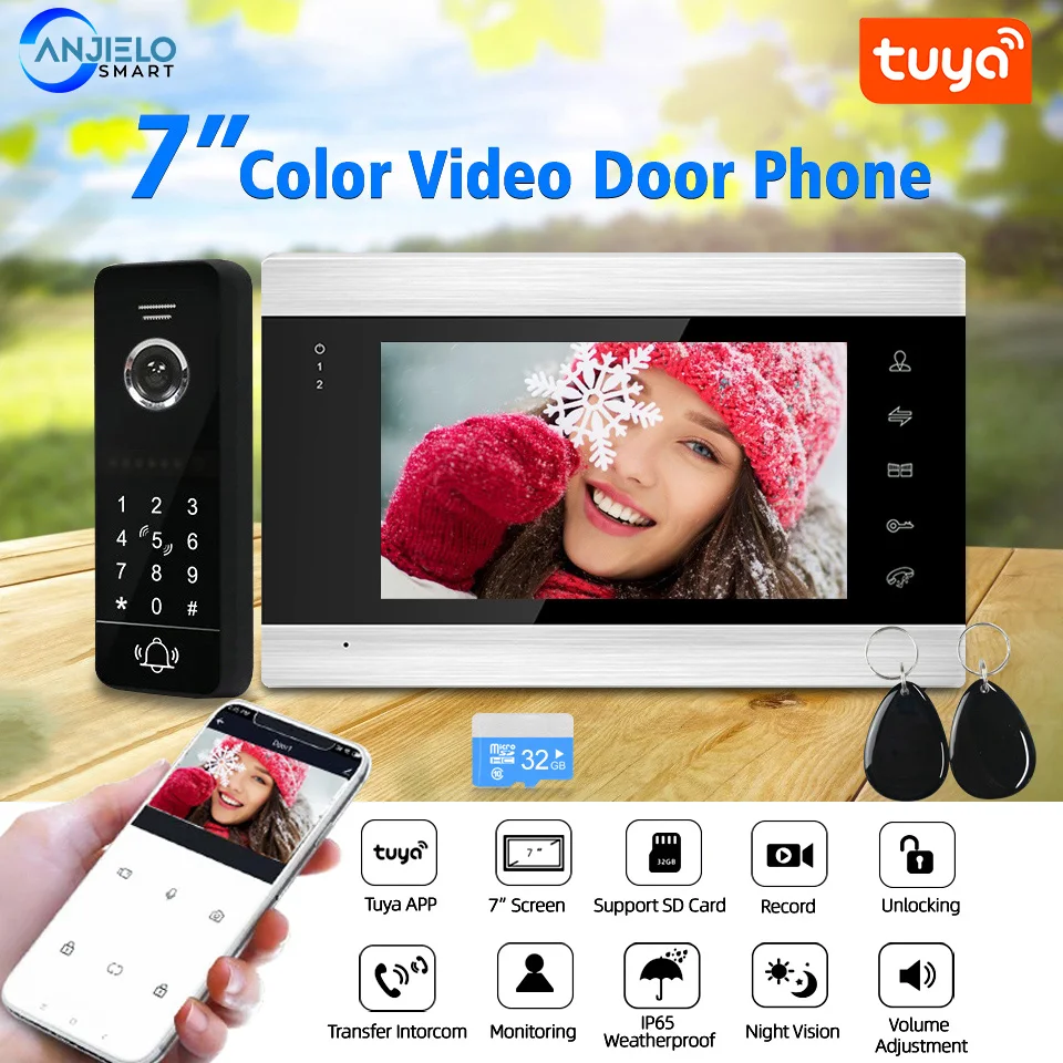 1080P WiFi Wireless Tuya App 7 inch HD Home Video Intercom  Phone Doorbell with Motion Detection portero electronico con camara