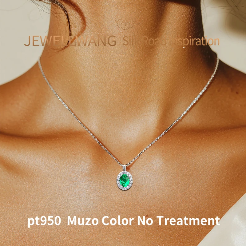 JEWELLWANG 1.0-3.0Ct مختبر نمت الأحجار الكريمة الملونة الاصطناعية موزو الأخضر الزمرد قلادة مع سلسلة فضية طريقة Swat الحرارية المائية #2