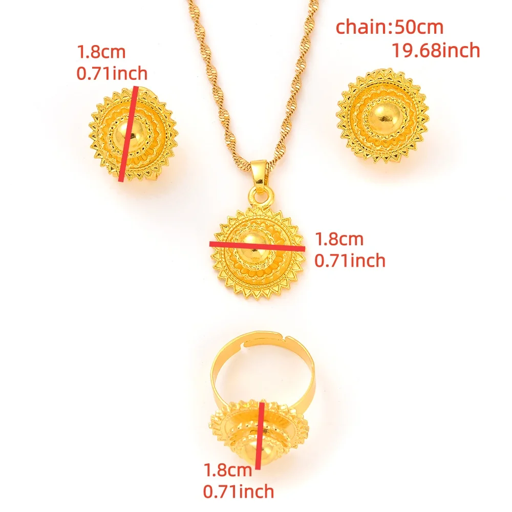 Wholesale Pop Ethiopia Golden Color Ethiopian Jewelry Sets Round 3-Piece Sets African Eritrean Wedding Engagement Ethnic Gifts