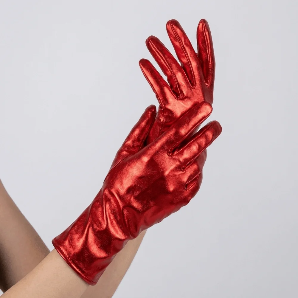 Harajuku Style Solid Color Patent Leather Gloves Elastic Shiny Short Gloves Gothic Lolita Women Mittens Halloween Cosplay