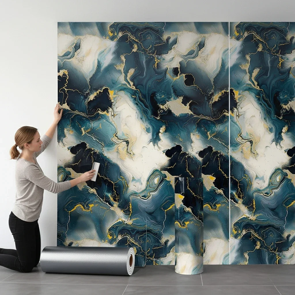 

Self Adhesive Marble Wall Covering with Gilded Finish Waterproof Design for Living Space Makeover and Feature Wall Accent