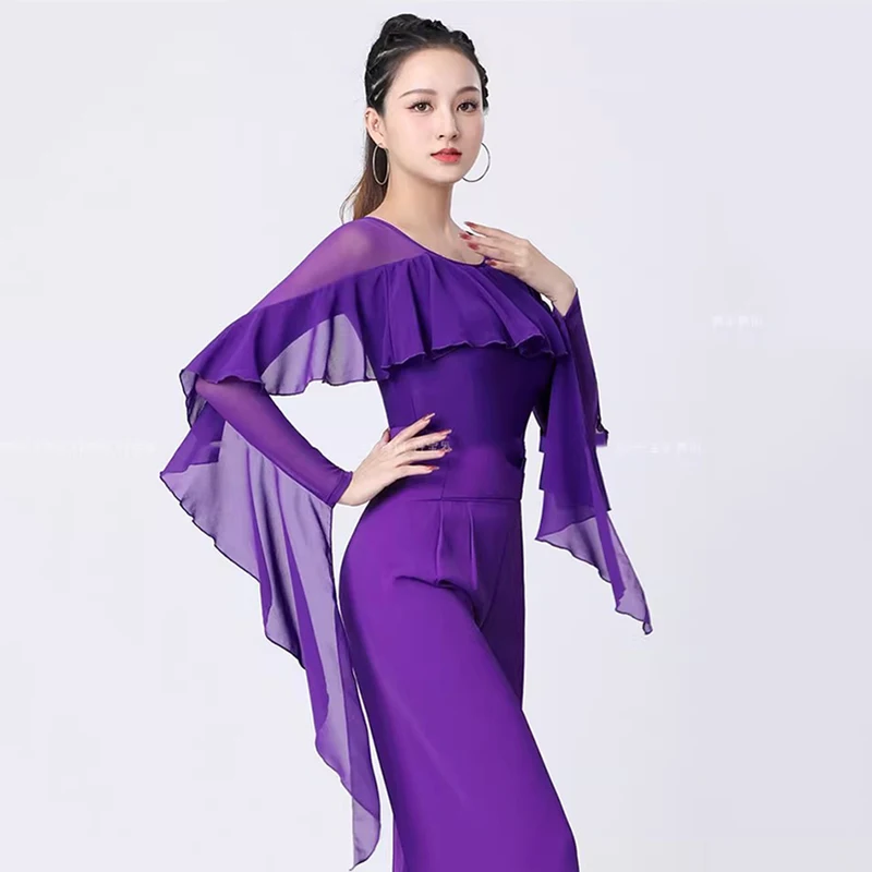 New Latin Dance Top Women Performance Ballroom Leotard Clothes National Standard Waltz Bodysuit Tango Blouse Practice Costumes