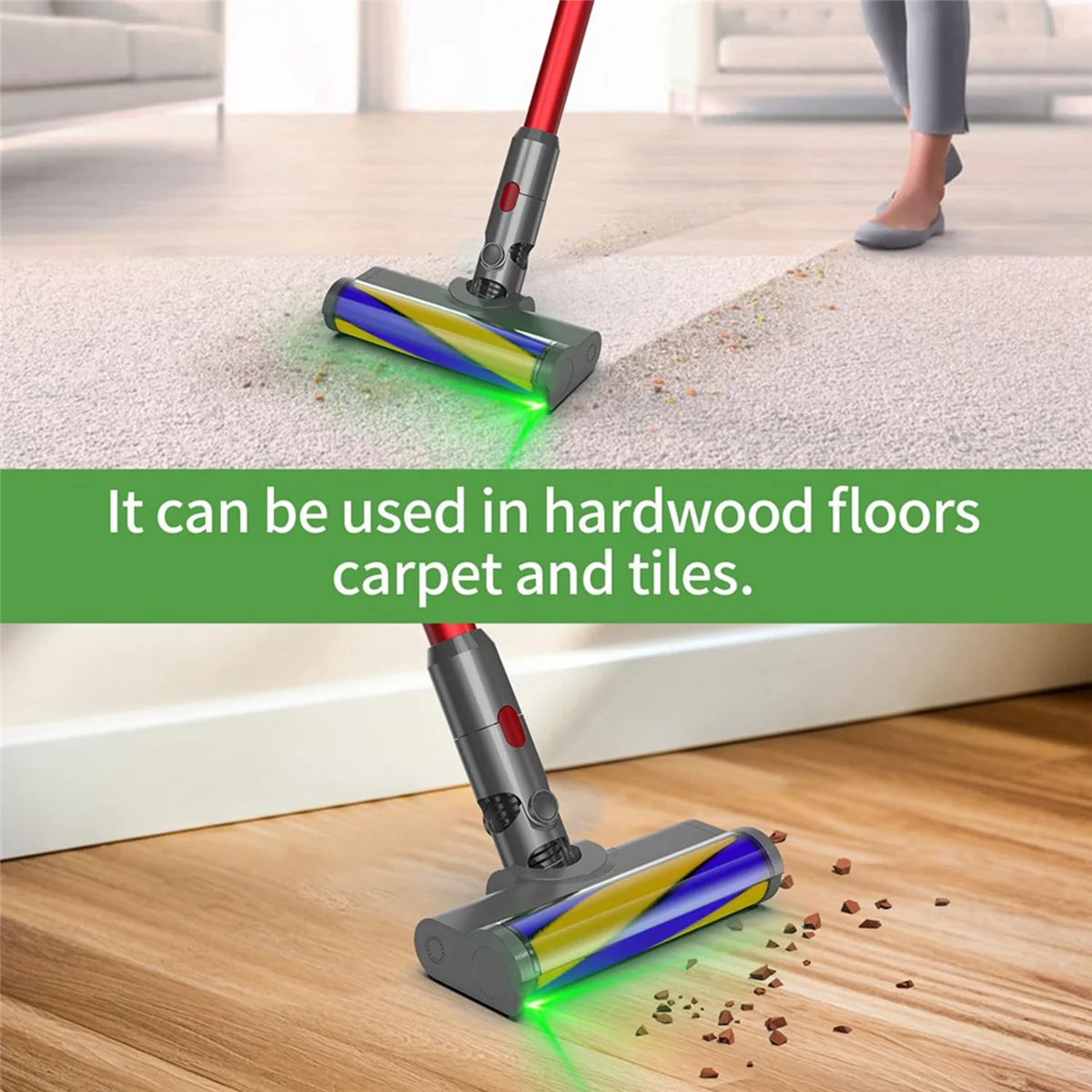 Reemplazo de cabezal eléctrico de cepillo de rodillo para piezas de aspiradora Dyson V7 V8 V10 V11 V15 con accesorios de suelo de luz láser verde