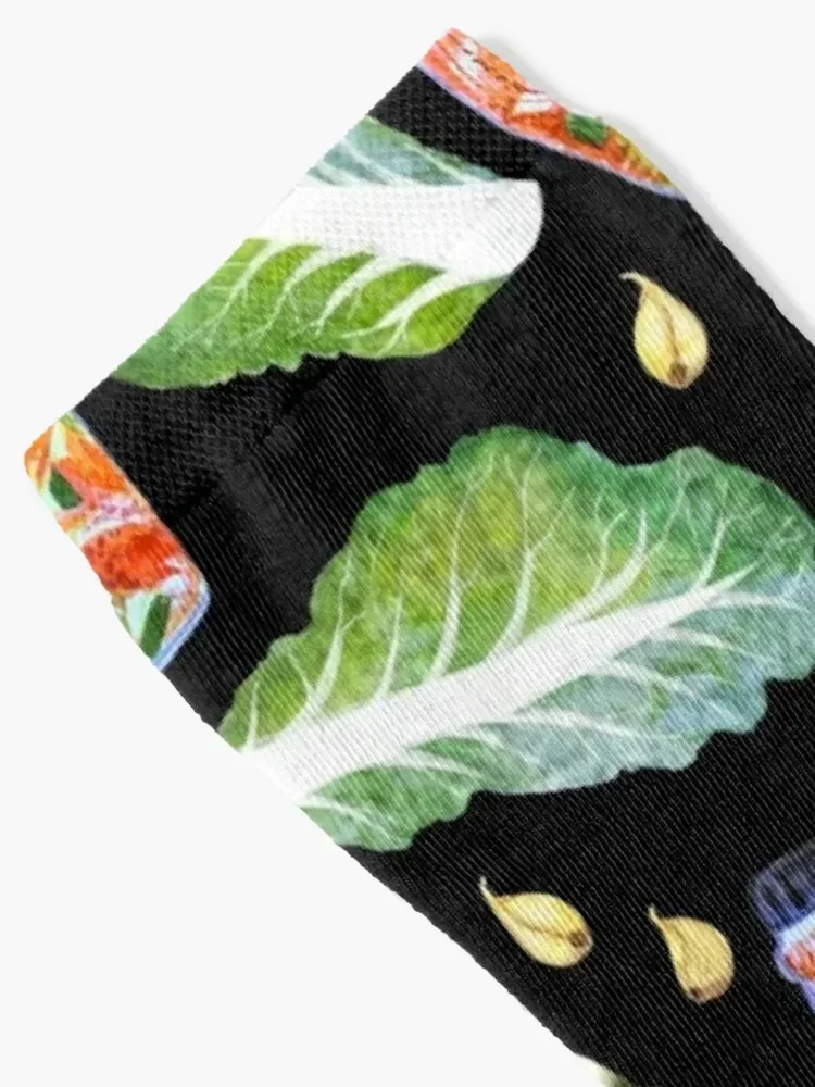 Kimchi Watercolor Ingredients Spicy Fermented Fun Pattern Black Socks luxe Children's Man Socks Women's