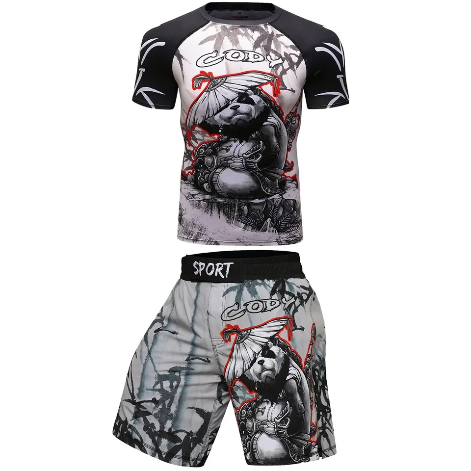 Jiu Jitsu Rashguard MMA t-shirt + Pant set uomo boxe Grappling Bjj Gi Rash Guard tute sportive palestra Muay Thai MMA Shorts abbigliamento sportivo