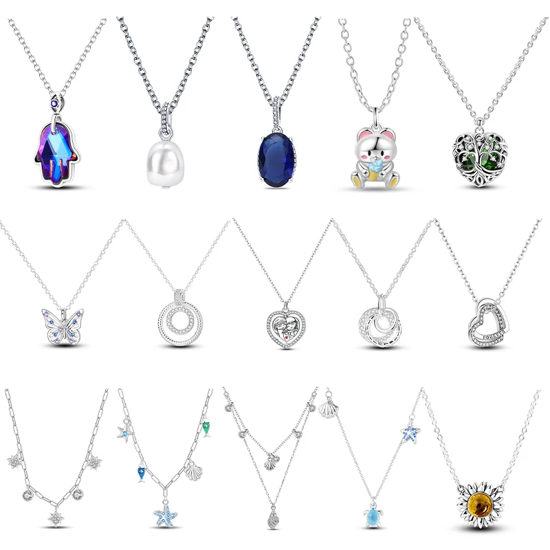 

Necklaces 925 Sterling Silver For Women Blue Ocean Shell Turtle Tree of Life Necklace Pendant Fashion Anniversary Birthday Gifts