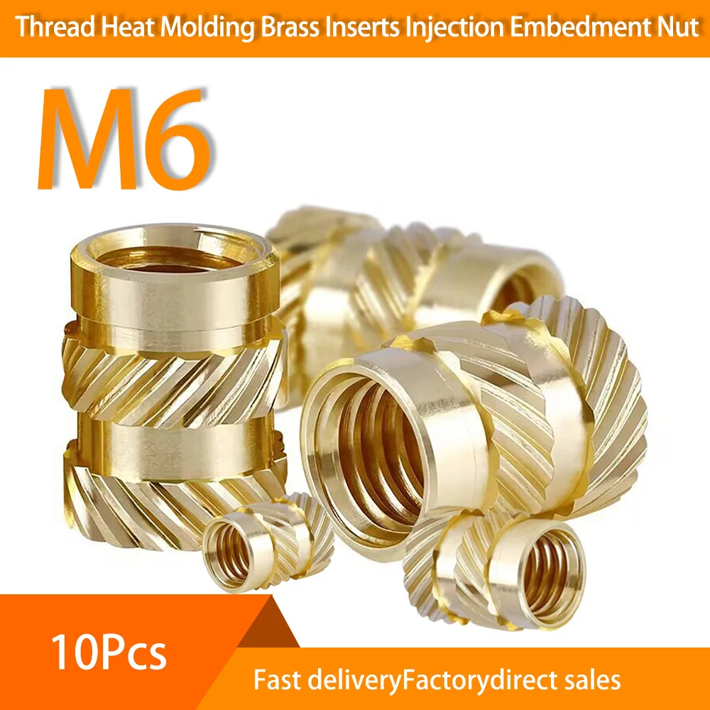 

10Pcs M6 Brass Insert Nut Hot Melt Knurled Thread Heat Injection Molding Embedment Copper Nut Injection Nut For 3D Printer
