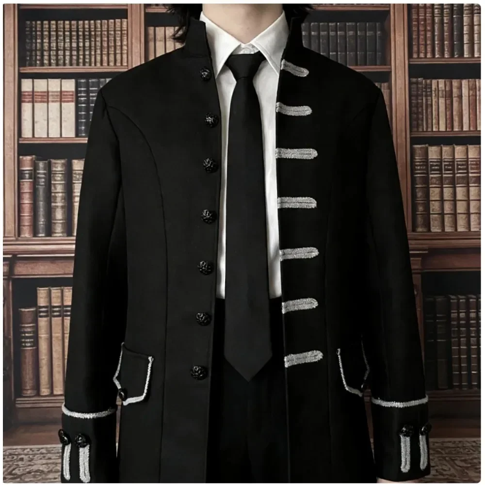 Men's Gothic Steampunk Tailcoat, Medieval Victorian Frock Coat, Stand Collar Halloween Costume for Men, Cosplay and Party