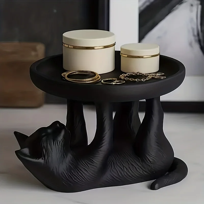 Cute Black Cat Jewelry Tray Resin Cat Trinket Dish Mini Animal Tray for Rings Earrings Keys Vanity Organizer Home Decor view 2
