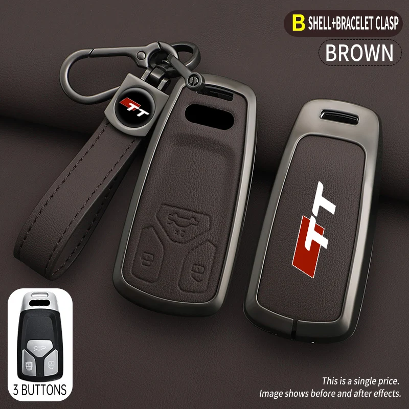 

Leather Zinc Alloy Car Smart Remote Keyless Keychain Auto Accessories Key Case Cover Protection Shell Holder For Audi TT B8 Logo