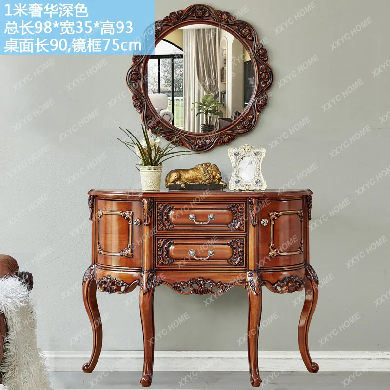 All solid wood  entrance cabinet semi-round with drawers villa oversized and thin 1 meter