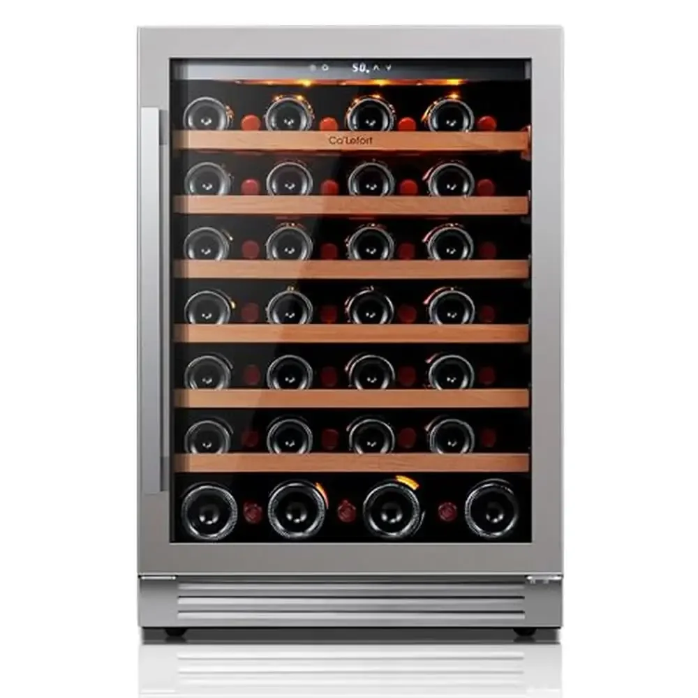 54 Bottle Wine Cooler Refrigerator Glass Door LED Compressor Cooling Wine Fridge Eco-Friendly Sapele Wood Shelves Adjustable