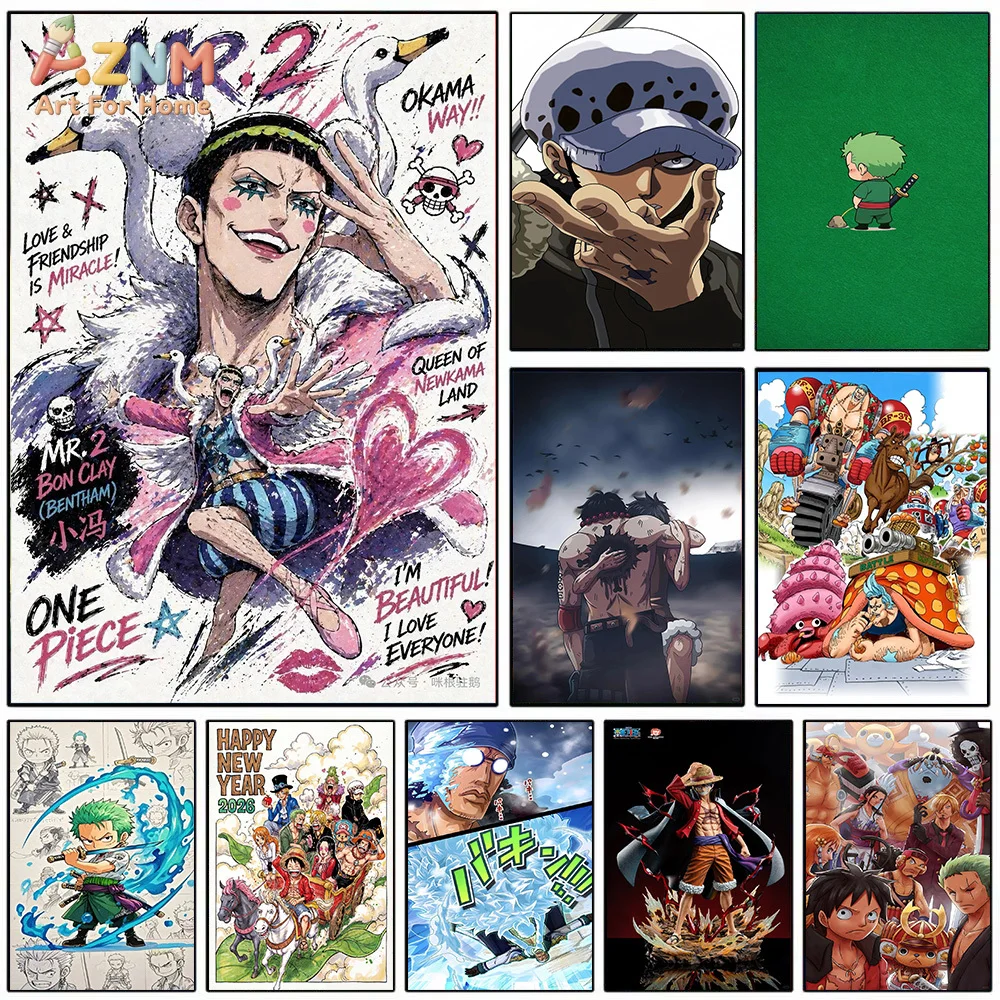 Aznm arte de parede em tela de anime de uma peça bon clay trafalgar lei roronoa zoro macaco d luffy impressão hd pintura sem moldura homem japonês