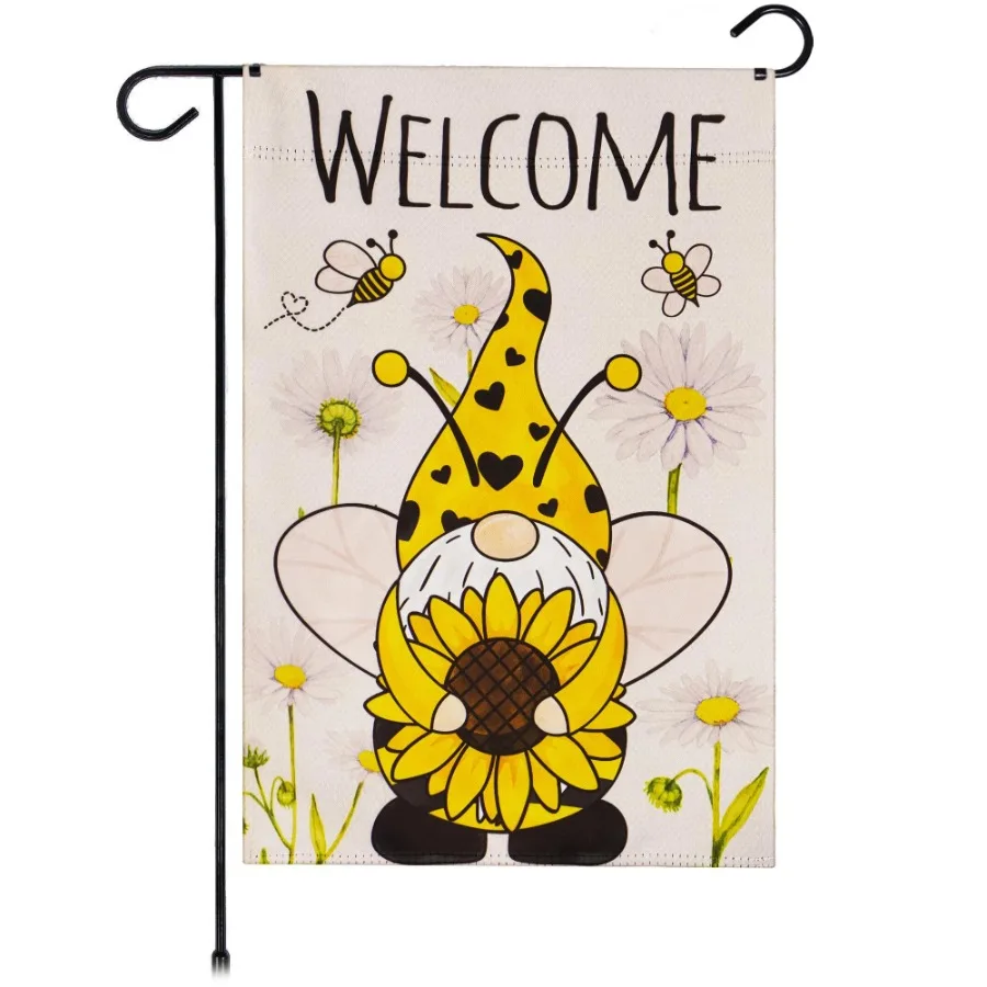 

Garden Flag Welcome Bee Gnome with Sunflower 12x18 inch Blockout Fabric Double Sided