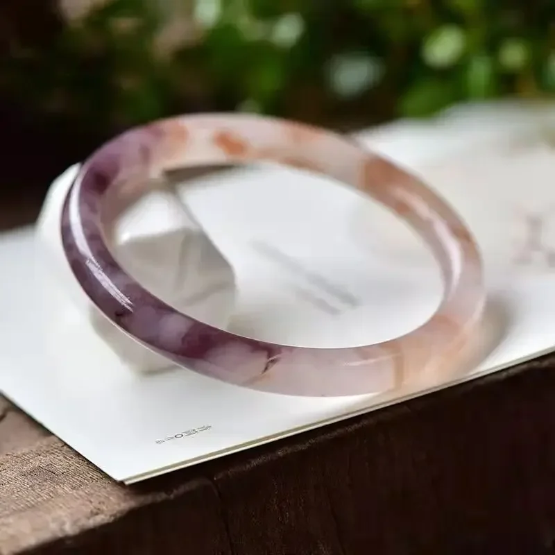 Pure natural woman jade bracelet young models thin strip girls floating cherry blossom ladies jade bracelet round bar