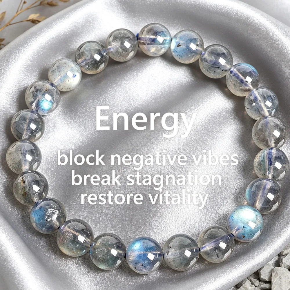 Grey Labradorite 8mm Round Beads Bracelet Energy Crystal Jewelry Reiki Healing Amulet Shield Negative Energy Unisex Fine Gifts