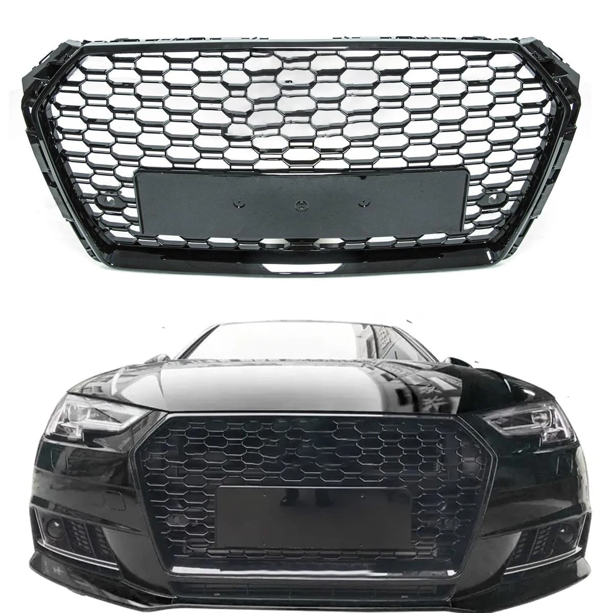 Front Central Grille Honeycomb Mesh Fit 06-24 A4 S4 B8 B8.5 B9.5 RS4 Gloss Black Grille Mesh Quattro Honeycomb Grill For AUDI