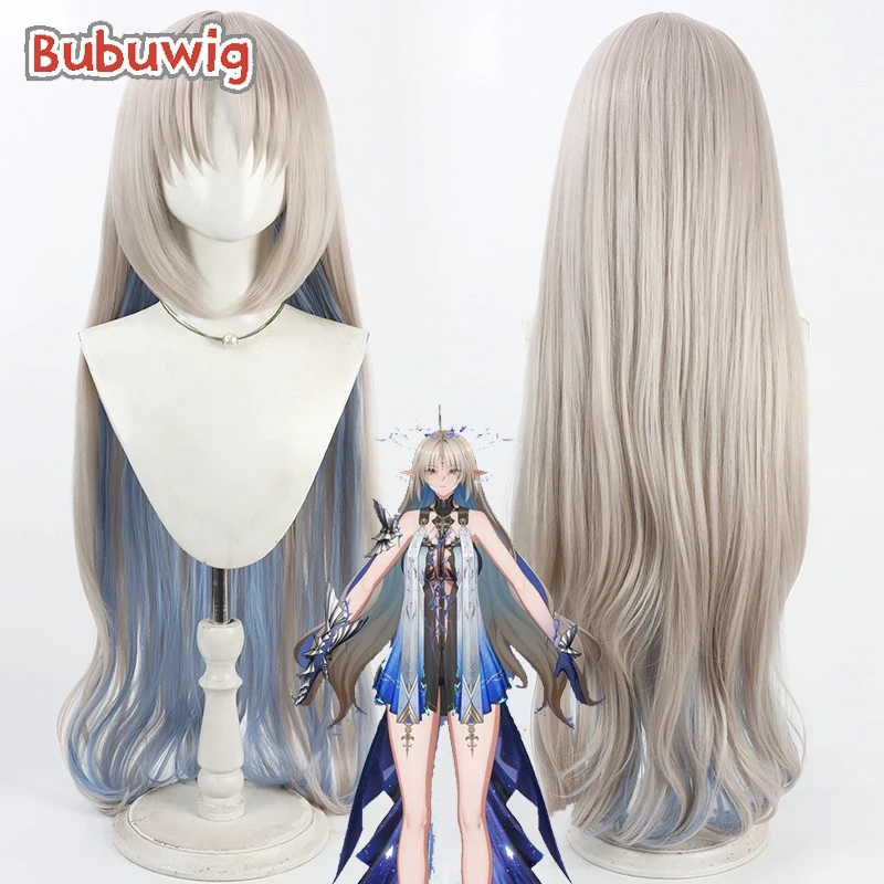 

Bubuwig Synthetic Hair Cartethyia Cosplay Wigs Wuthering Waves Cartethyia 100cm Long Light Brown Mixed Blue Wig Heat Resistant