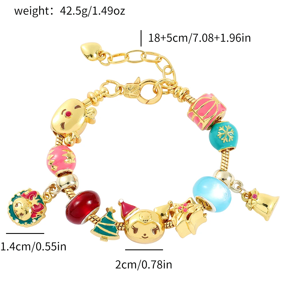 Sanrio Anime Cartoon Kuromi Fashion Gold Color DIY Kawaii Bracelet Pom Pom Purin Bead Pendant Bracelet for Women Party Gifts